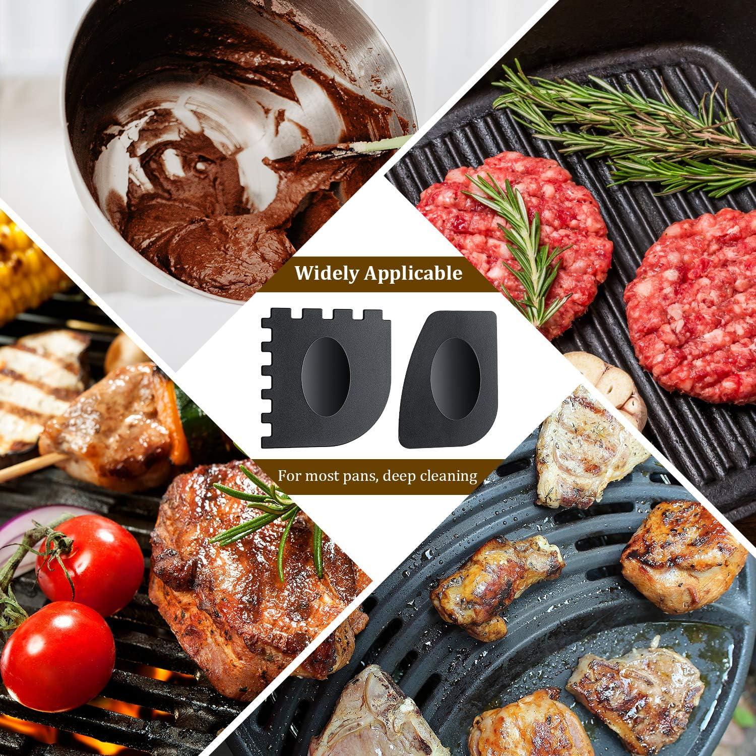 Patelai 7 Pieces Cast Iron Cleaner Set Include Stainless Steel Chainmail Scrubber with Bamboo Dish Scrub Brush Hot Handle Holder 2 Pan Grill Scrapers Kitchen Towel Wall Hook (Bright Color)