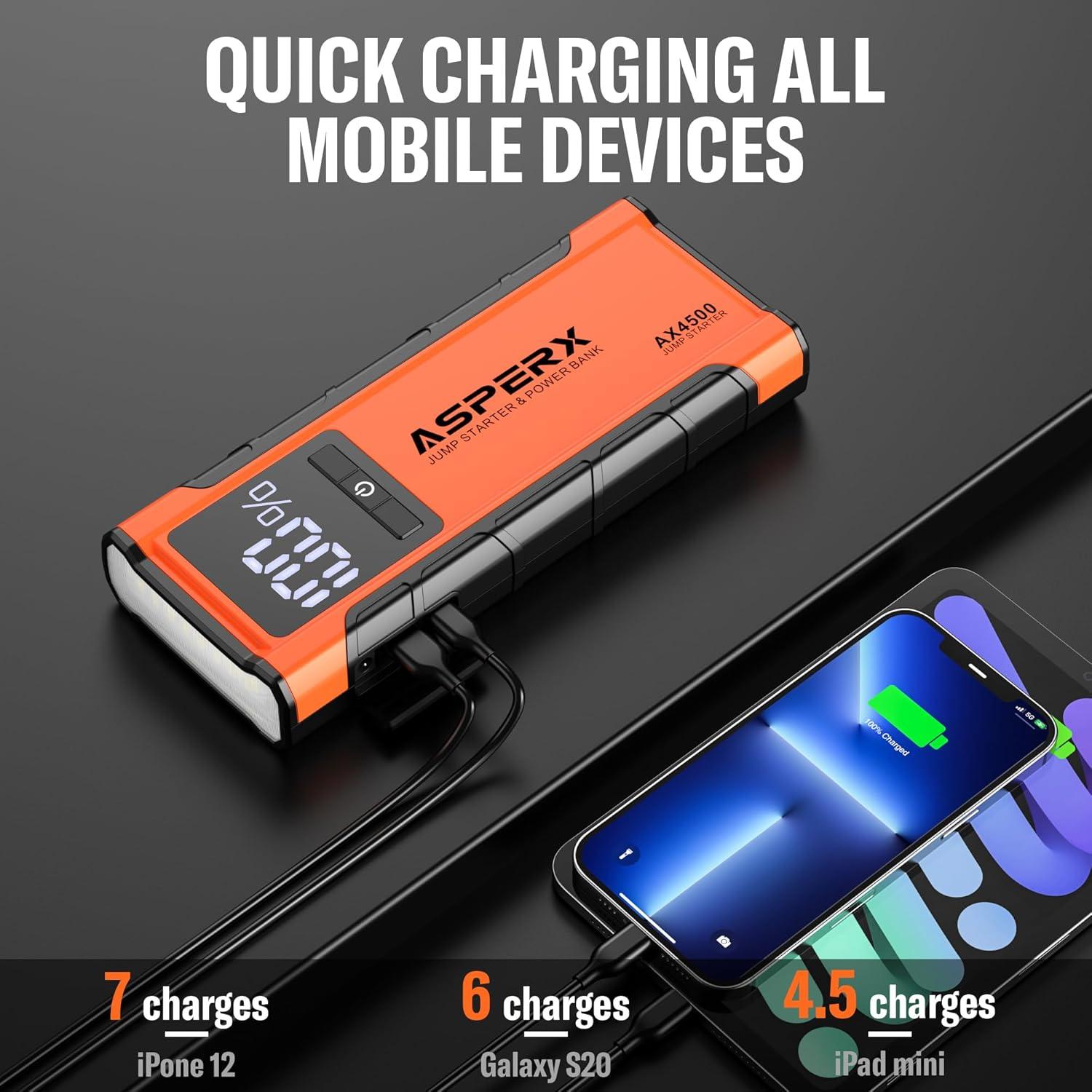 Arrancador de Salto AsperX AX4500 4500A 12V con Pantalla LCD