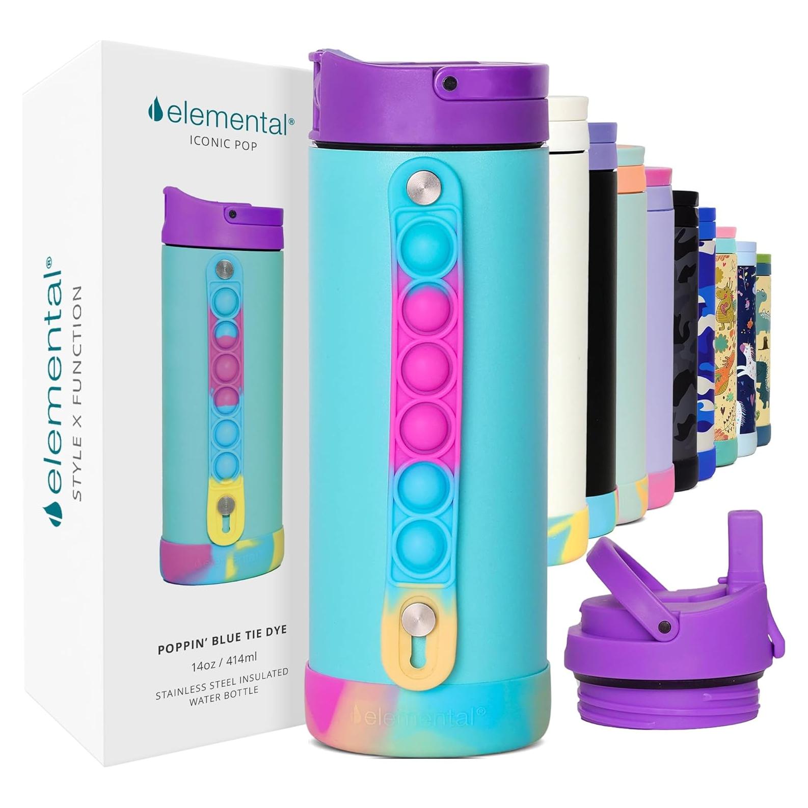 Botella de Agua Infantil Elemental 414ml con Tapa Pop-It