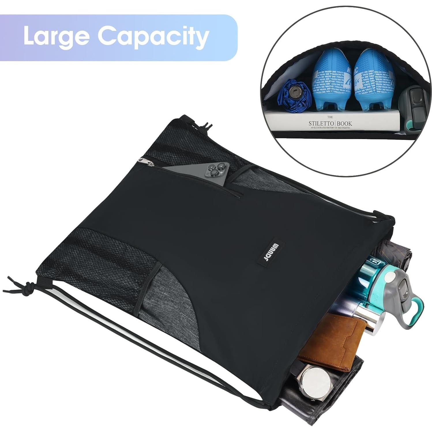 Mochila de Cuerda WANDF Negra para Gimnasio 20L Resistente al Agua