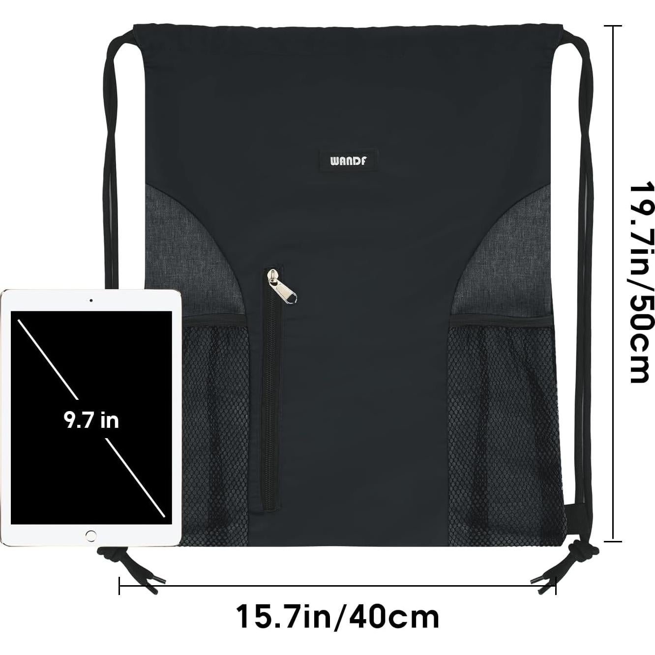 Mochila de Cuerda WANDF Negra para Gimnasio 20L Resistente al Agua