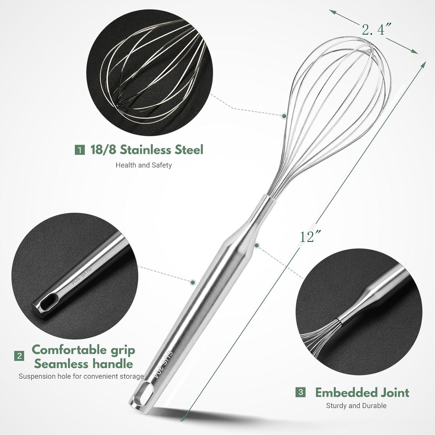 Batidor de Acero Inoxidable FDEYIQ 30.48cm Apto Lavavajillas