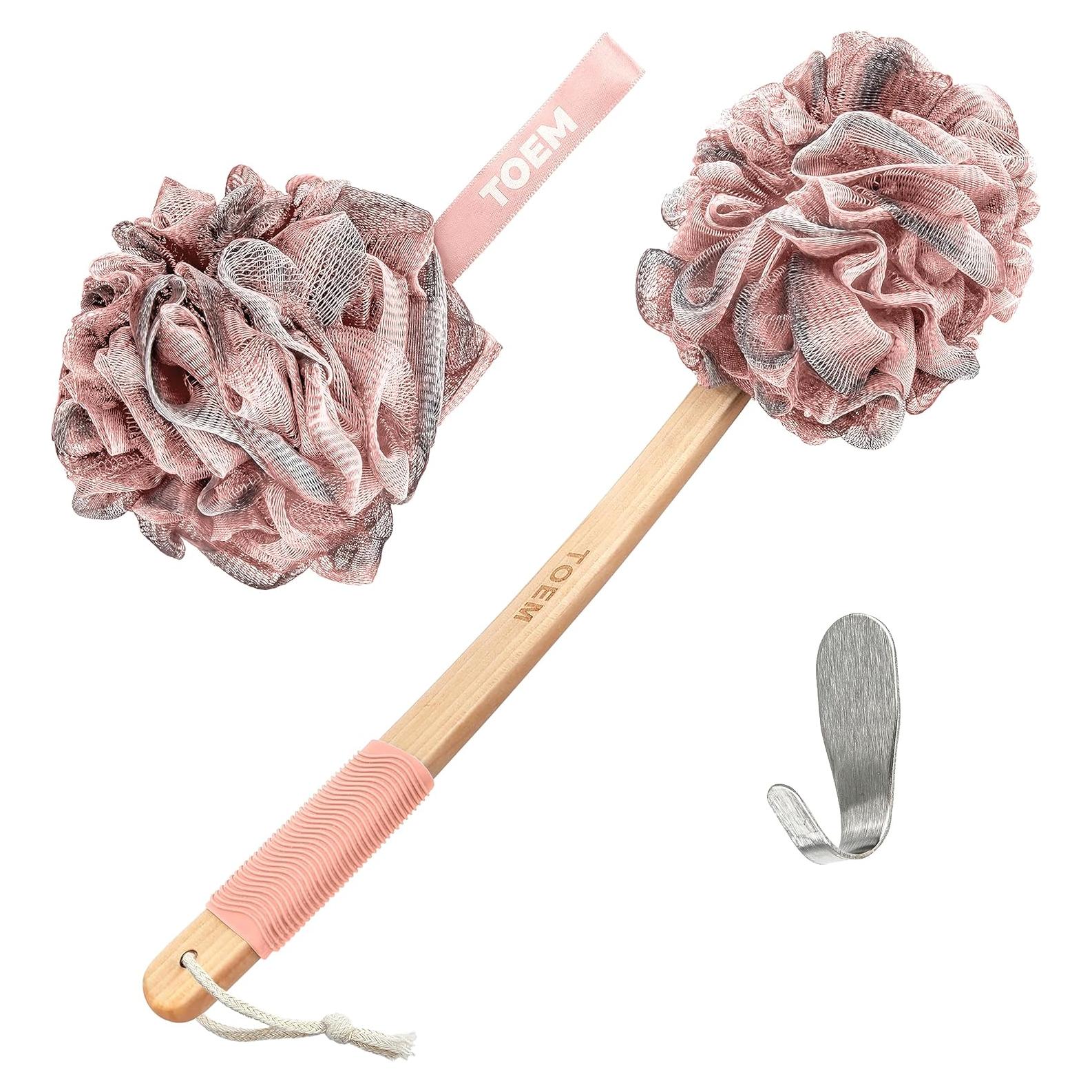 Esponja de Espalda Loofah Toem con Mango Largo 43 cm Rosa Claro
