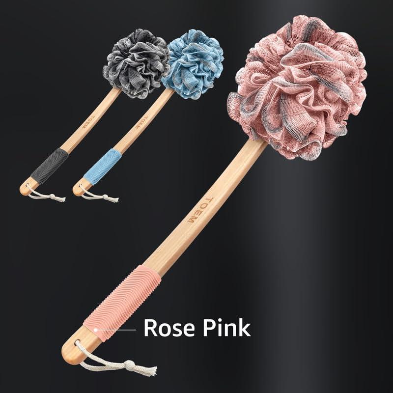 Esponja de Espalda Loofah Toem con Mango Largo 43 cm Rosa Claro