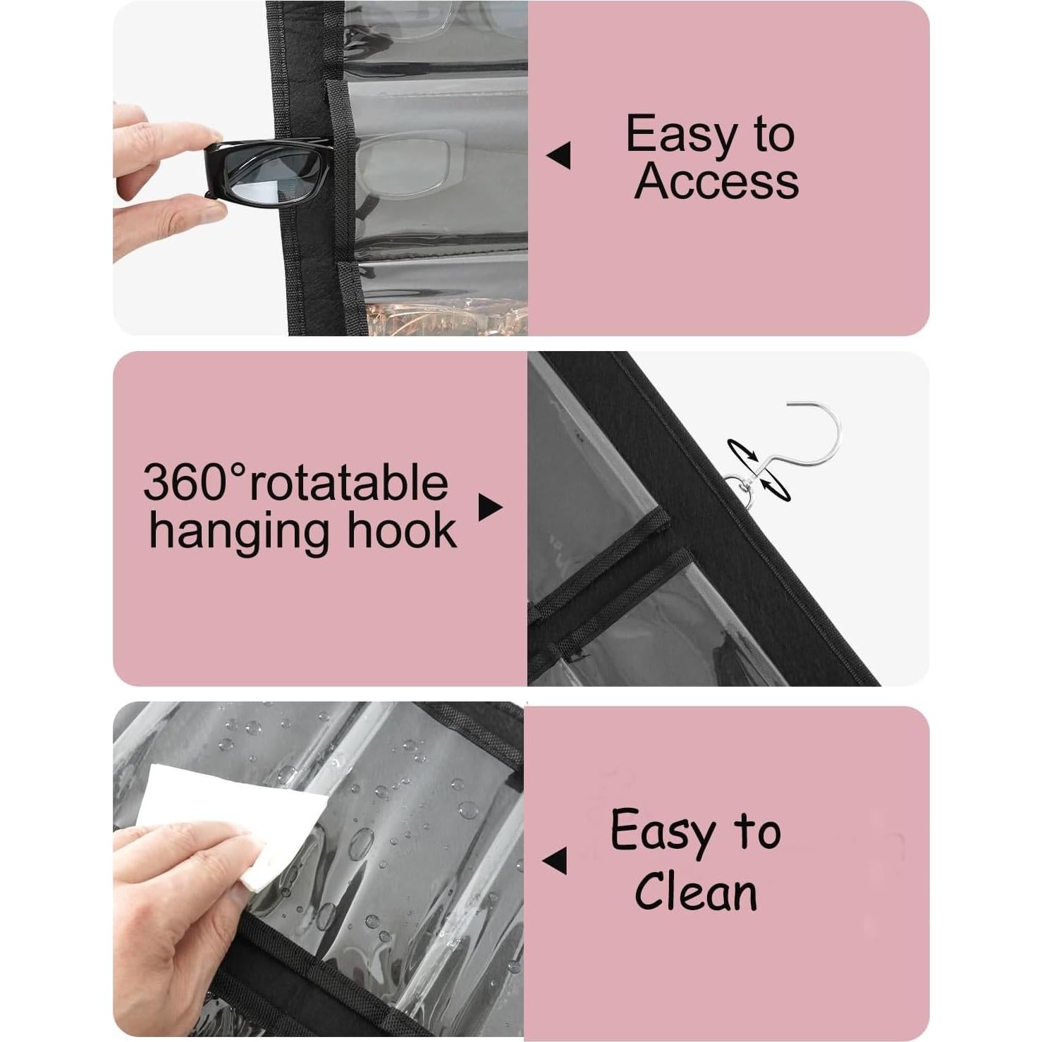 Organizador de Gafas Colgante Khikily 32 Compartimentos Negro