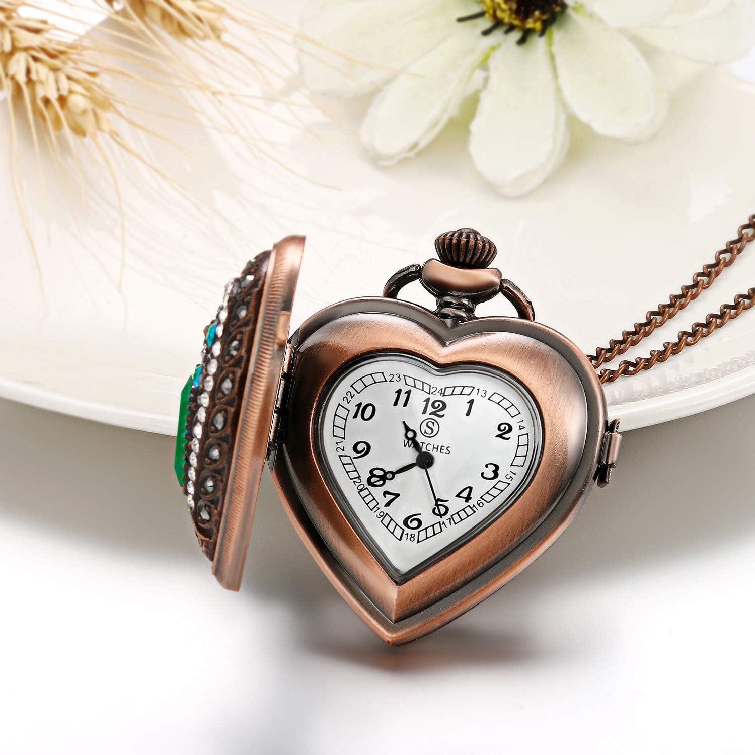 Collar Reloj de Bolsillo Corazón JewelryWe Verde 30 cm