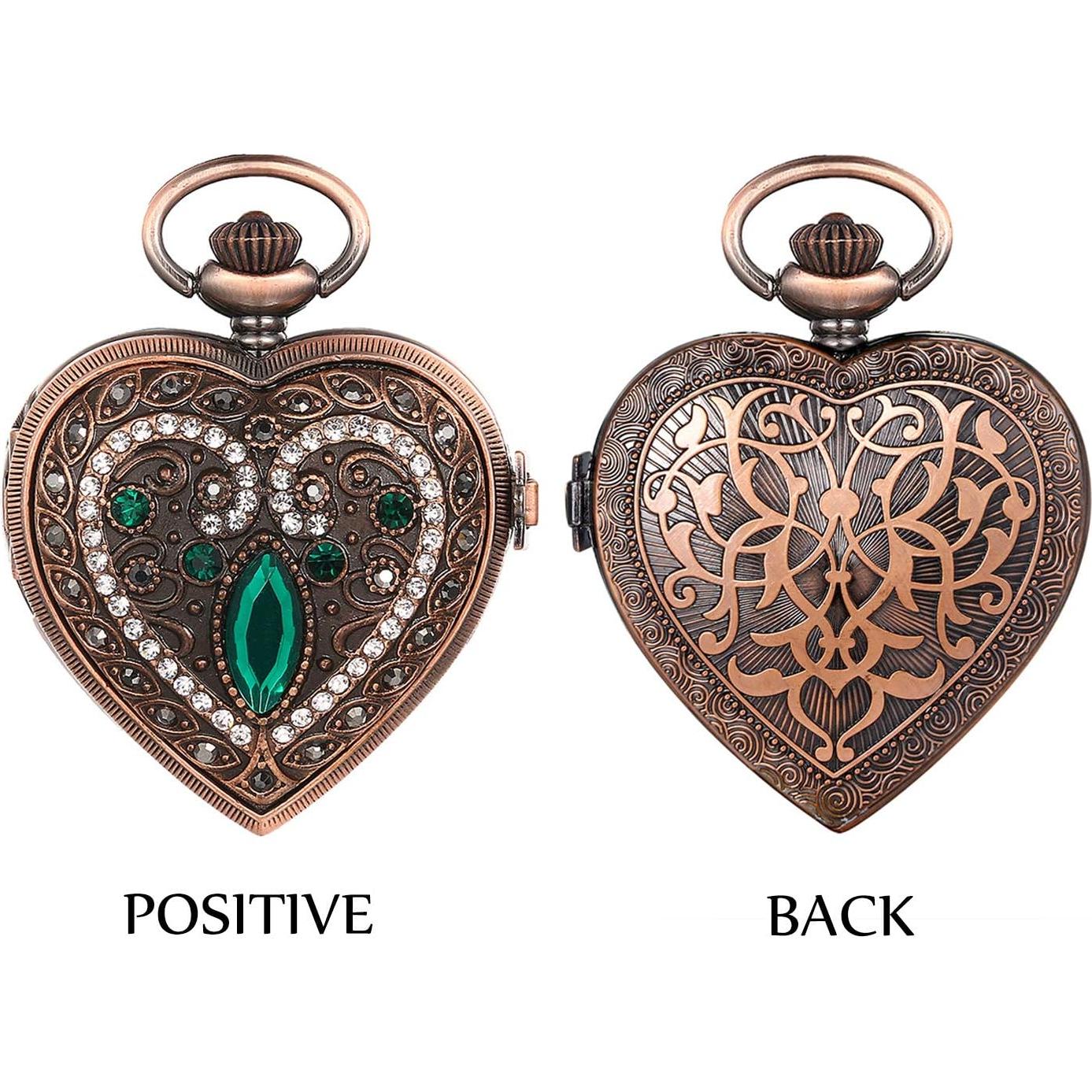 Collar Reloj de Bolsillo Corazón JewelryWe Verde 30 cm