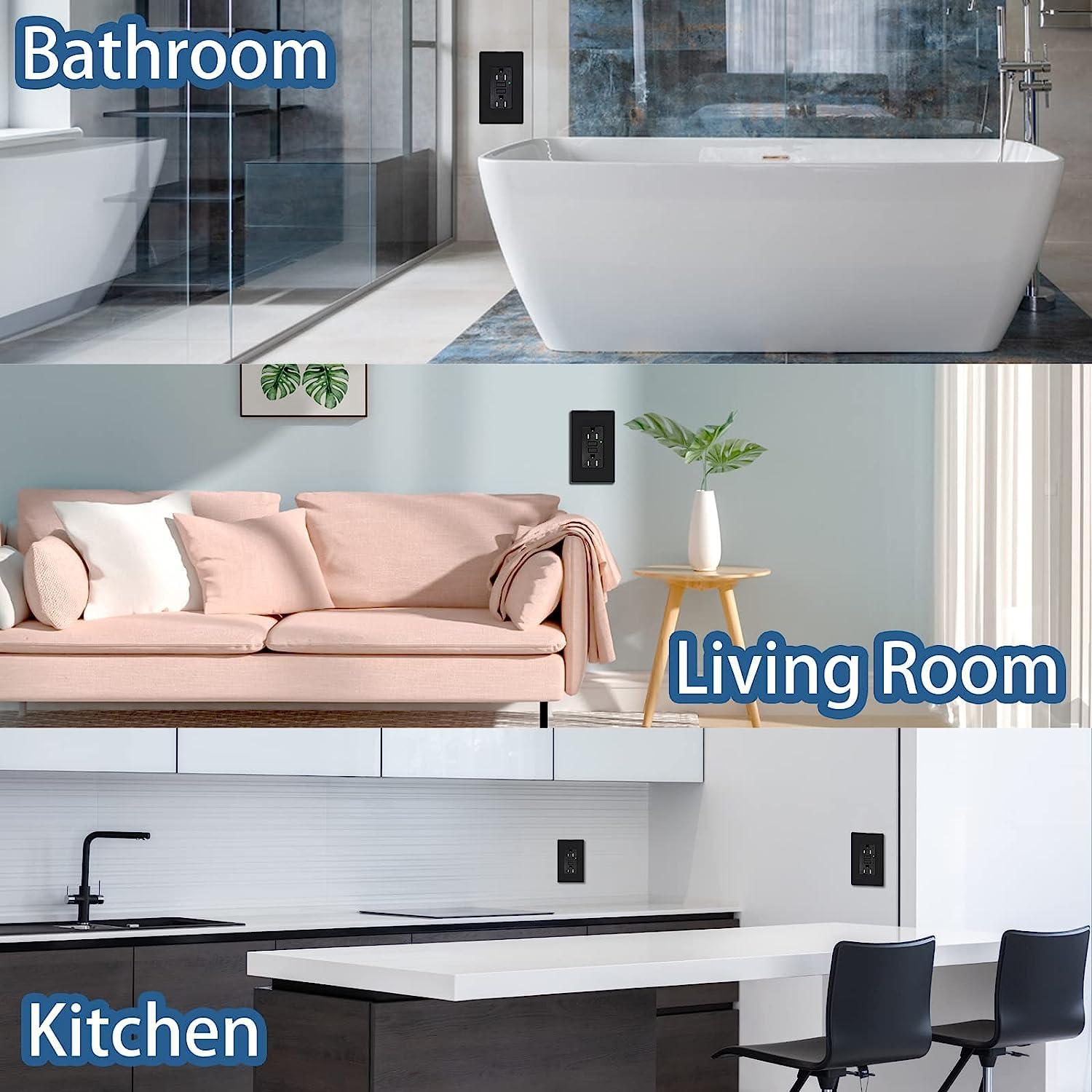 Enchufe GFCI NineLeaf Negro 15A con LED - Paquete de 20