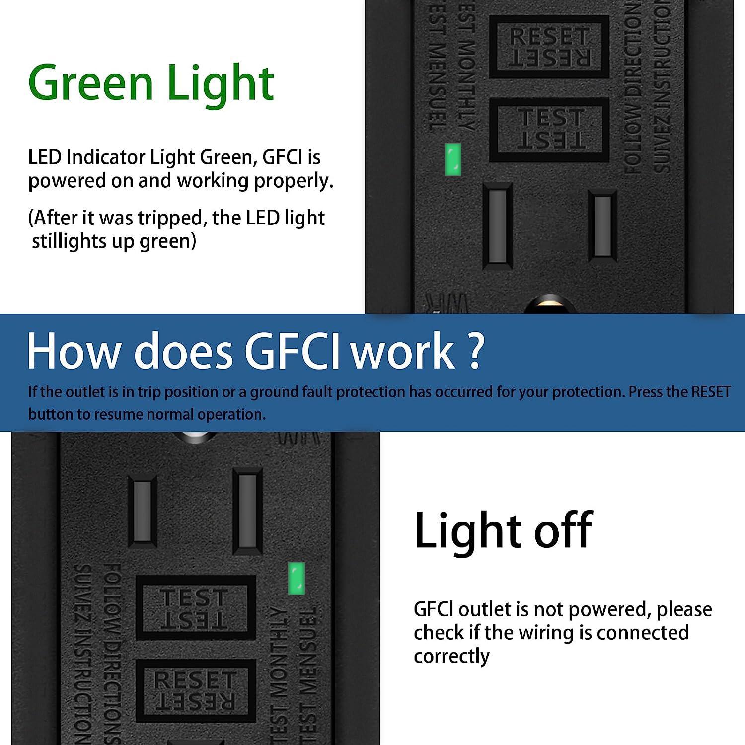 Enchufe GFCI NineLeaf Negro 15A con LED - Paquete de 20