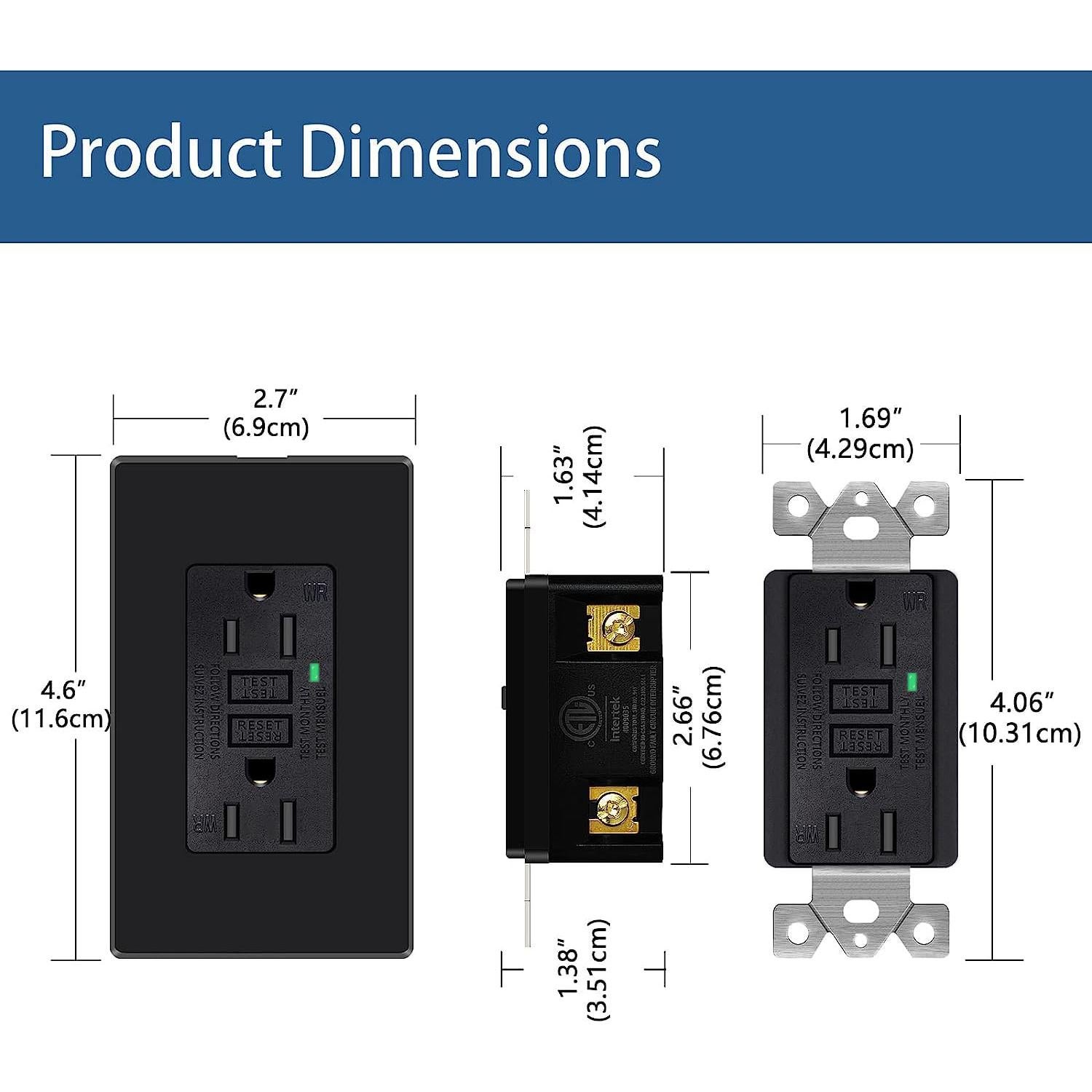 Enchufe GFCI NineLeaf Negro 15A con LED - Paquete de 20