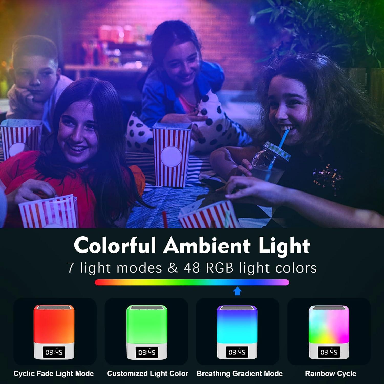 Altavoz Bluetooth Ebhako W10 con Luz Nocturna y Reloj Despertador