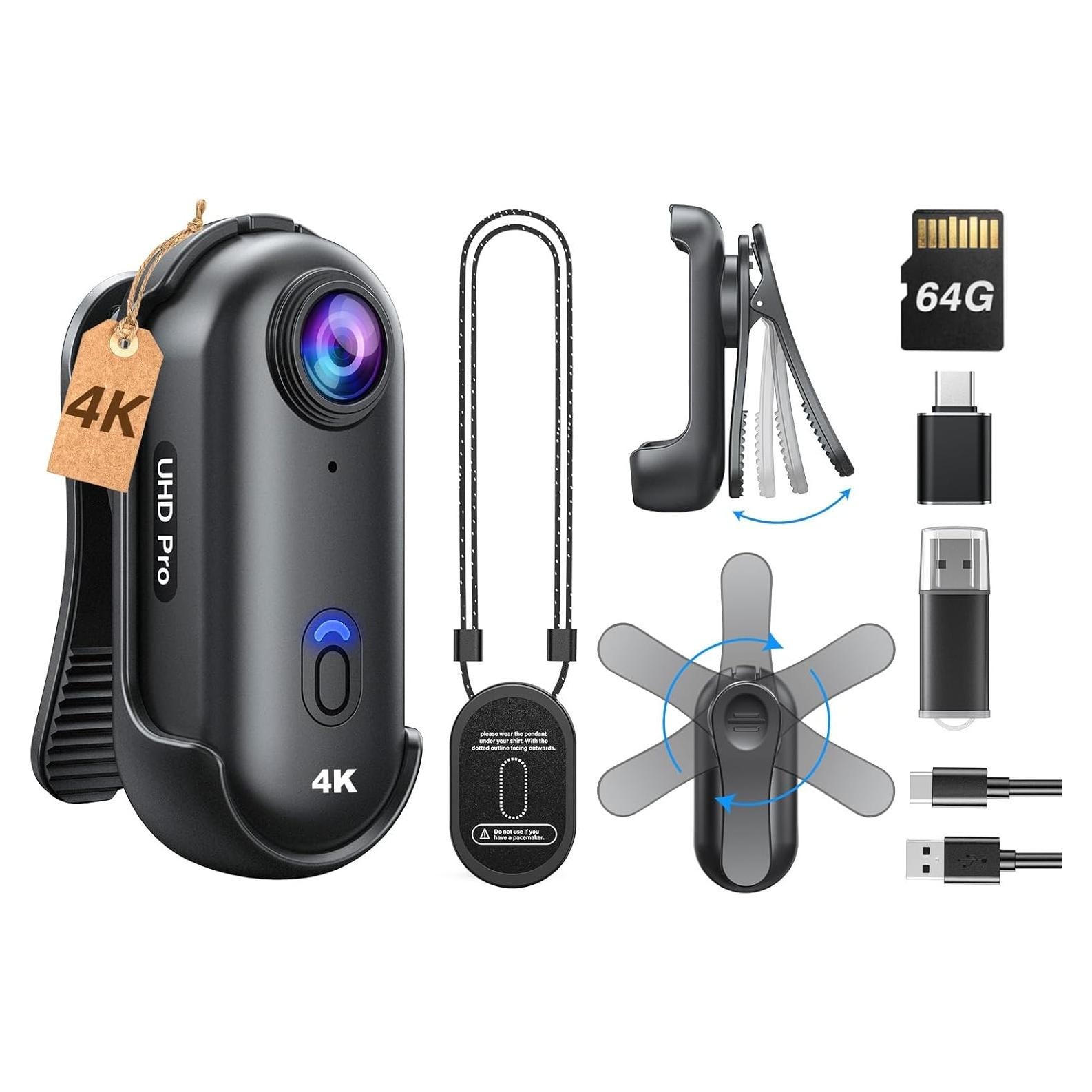 Cámara Corporal BOBLOV W4 2K 64GB con Clip Rotatable 360°