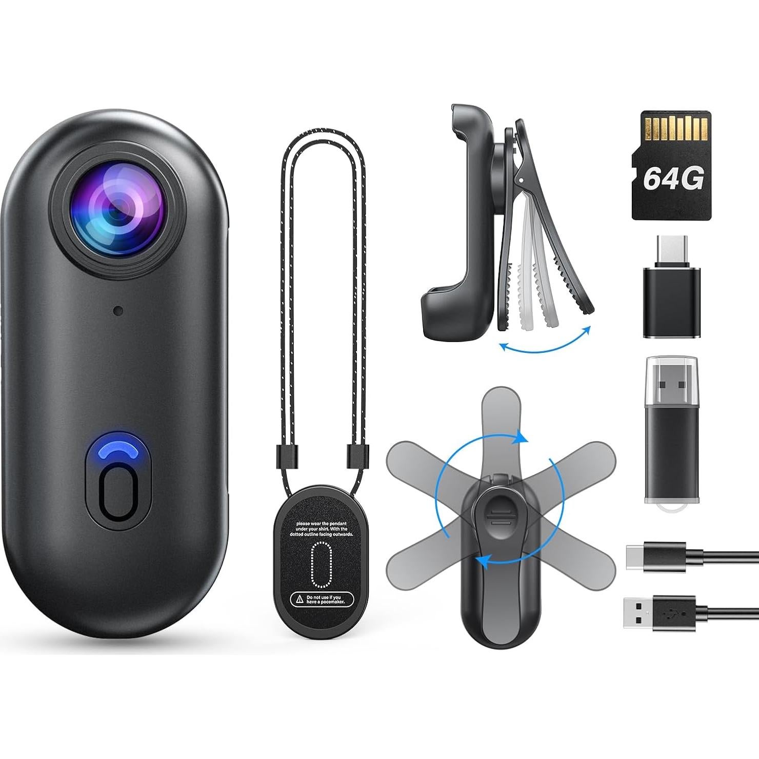 Cámara Corporal BOBLOV W4 2K 64GB con Clip Rotatable 360°