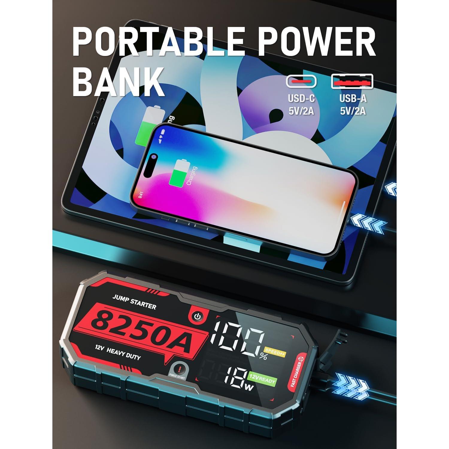 Arrancador de Batería ATGFOX F40-8250A 8250A USB-C