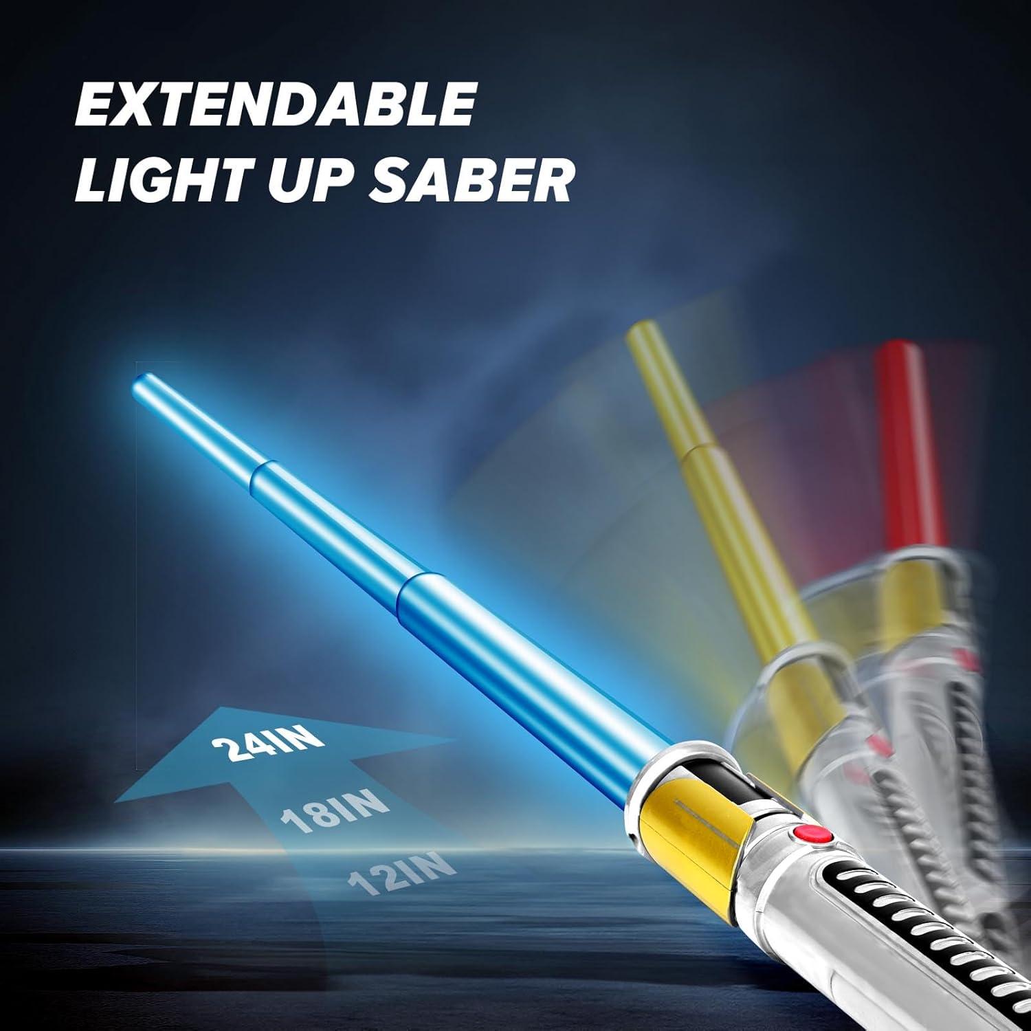 Light Up Saber, 2 Pack Light up Saber for Kids, Extendable Light Up Toy Sword for Kids, Light Up Sword Set, Dual Light Up Sabers for Kids Adults Toddler Boy Girl,Light Savers Party Toy