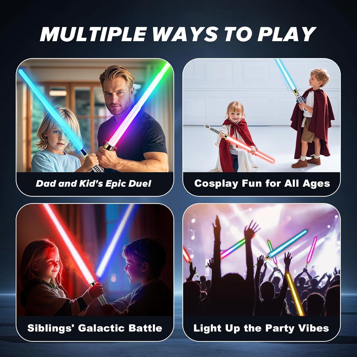 Light Up Saber, 2 Pack Light up Saber for Kids, Extendable Light Up Toy Sword for Kids, Light Up Sword Set, Dual Light Up Sabers for Kids Adults Toddler Boy Girl,Light Savers Party Toy