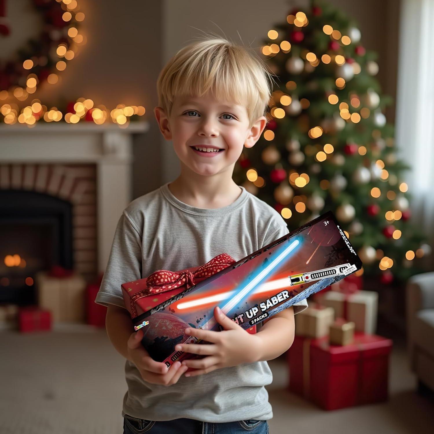 Light Up Saber, 2 Pack Light up Saber for Kids, Extendable Light Up Toy Sword for Kids, Light Up Sword Set, Dual Light Up Sabers for Kids Adults Toddler Boy Girl,Light Savers Party Toy