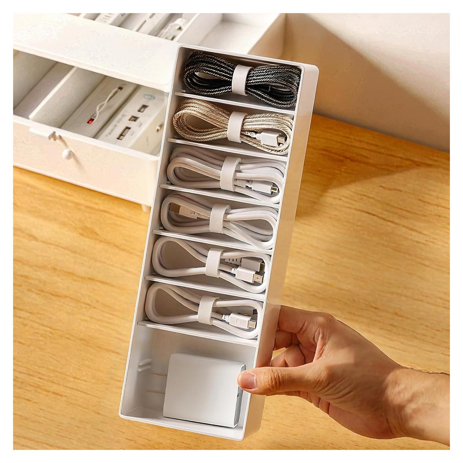 Caja Organizadora de Cables PAVSTINE Blanca con Compartimentos Ajustables