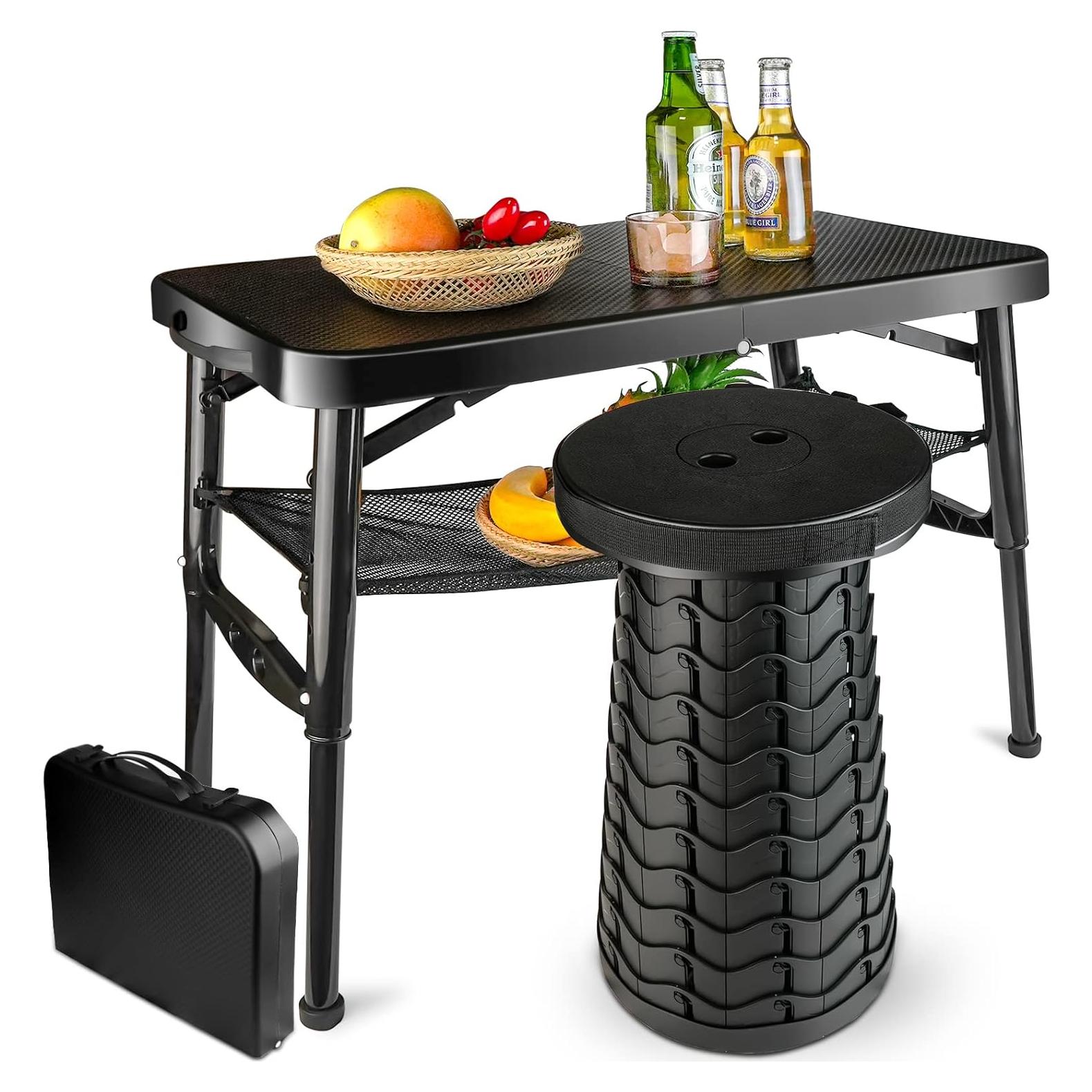 Juego de Mesa y Taburete Plegable Maliven Negro 50.1 cm