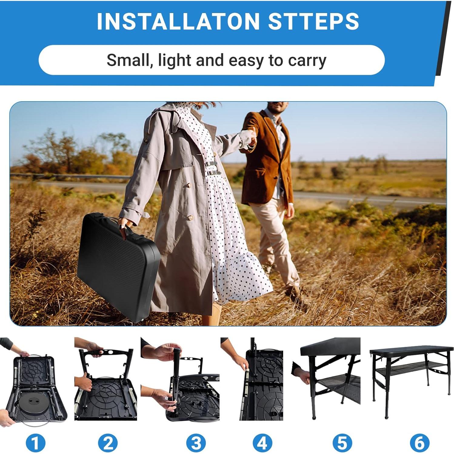 Juego de Mesa y Taburete Plegable Maliven Negro 50.1 cm