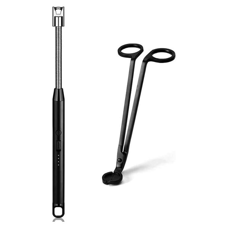 Juego de encendedor de vela recargable y cortador de mechas - Negro