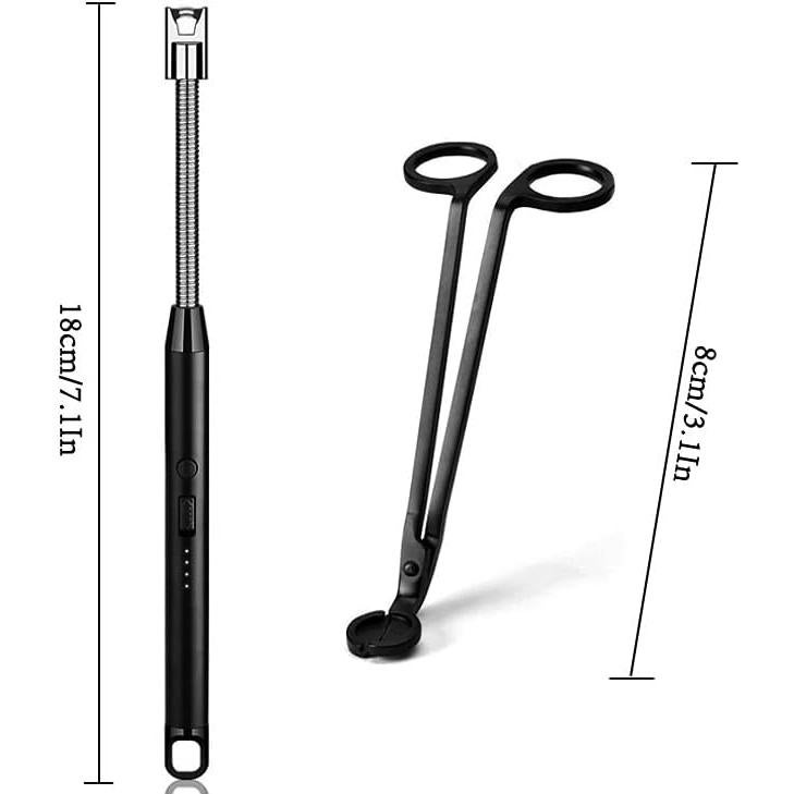 Juego de encendedor de vela recargable y cortador de mechas - Negro