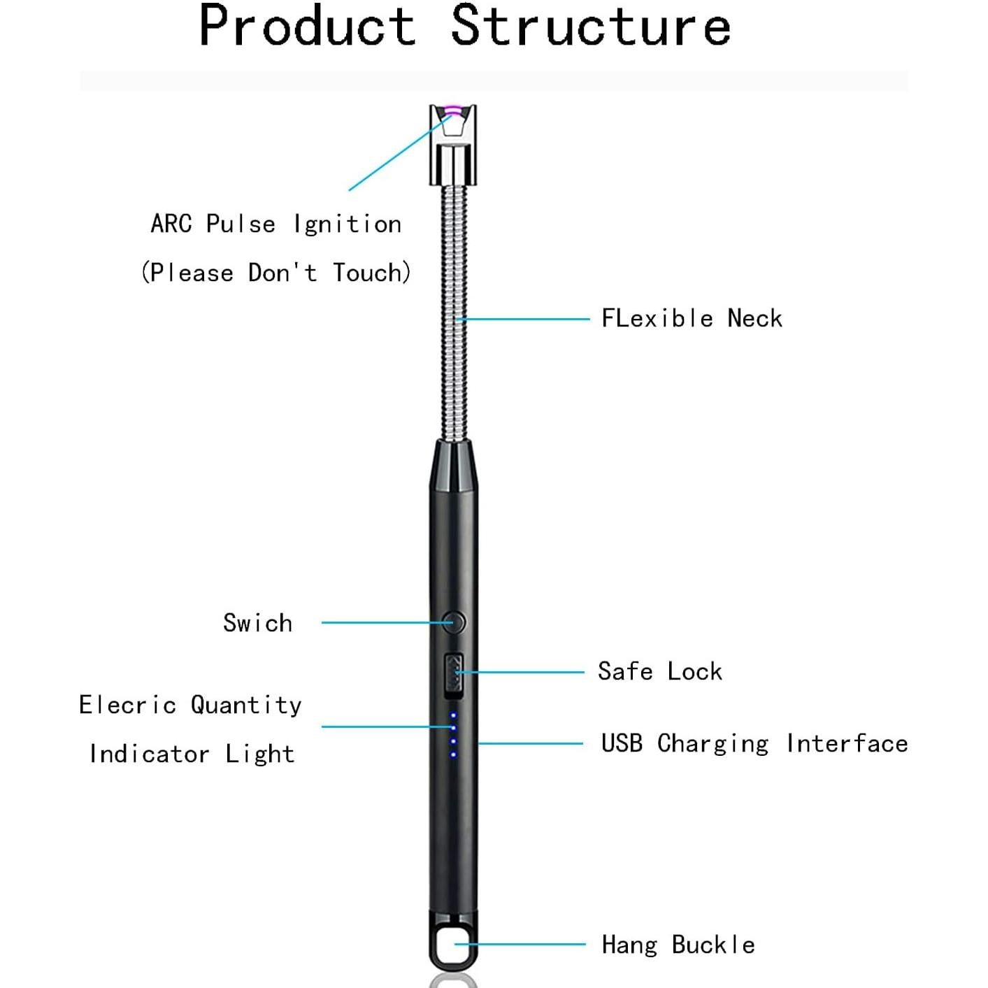 Juego de encendedor de vela recargable y cortador de mechas - Negro