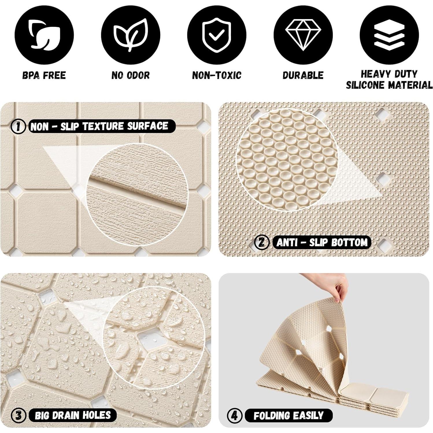 Alfombra de Baño Antideslizante KINBEAR Silicona Beige 71.1x45 cm