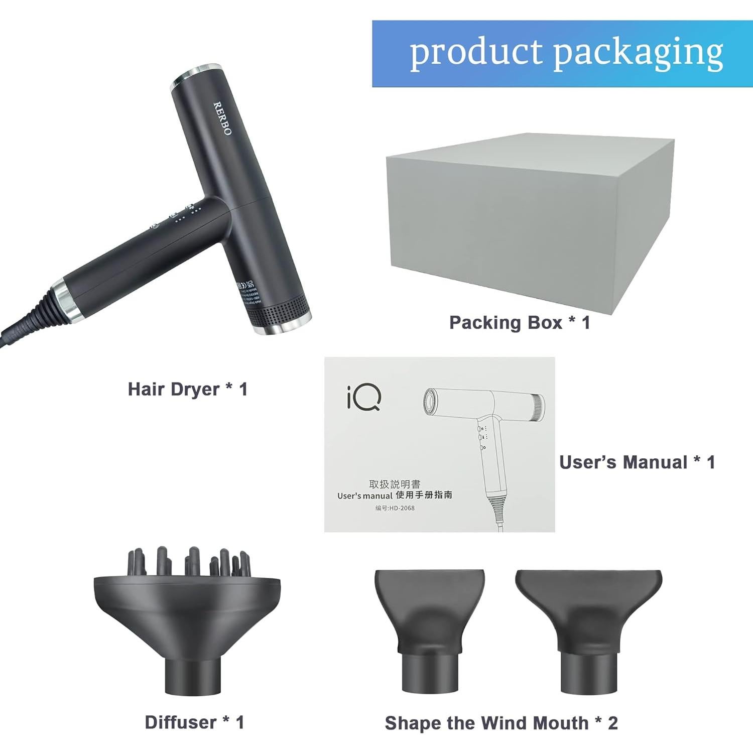 Secador de Pelo Iónico Profesional RERBO HD-2068 110000 RPM