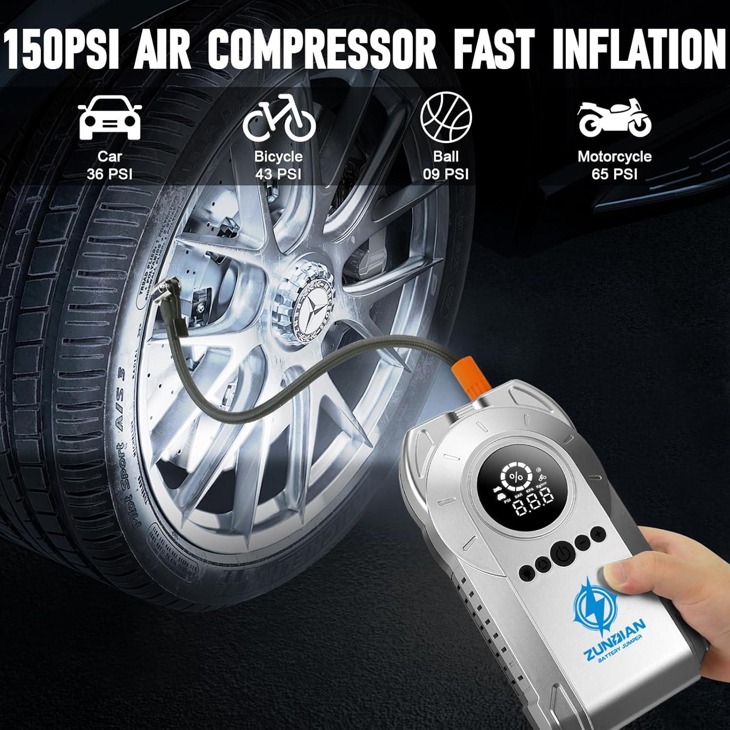 Arrancador de Coche ZunDian Q19 6000A con Compresor 150PSI