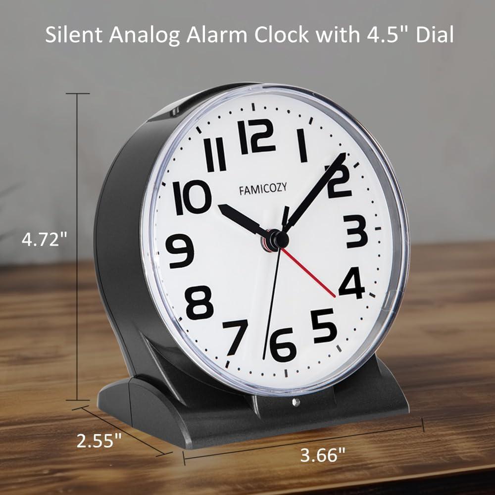 Reloj Despertador FAMICOZY Silencioso con Luz de Fondo Negra