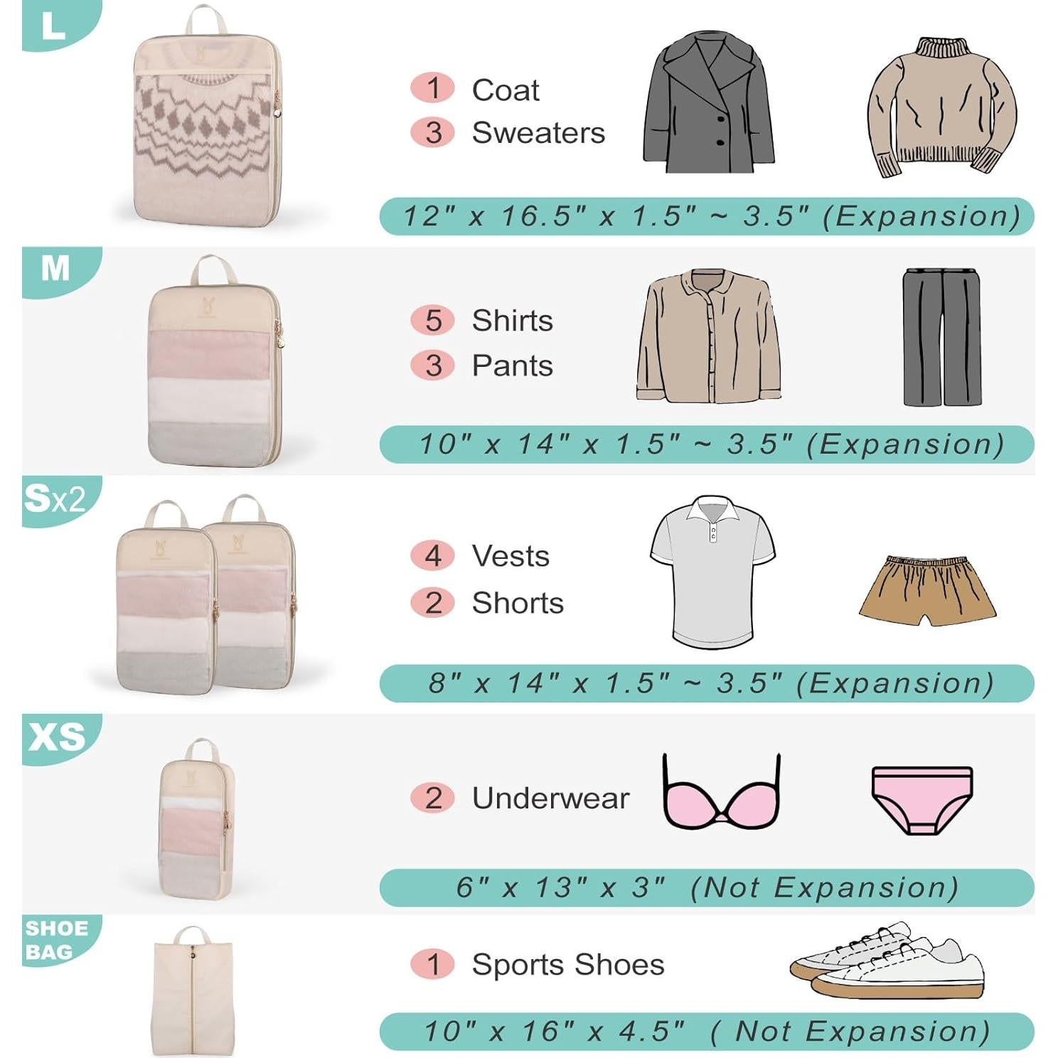 Juego de 8 Cubos de Compresión Expandibles Bunnychill Beige