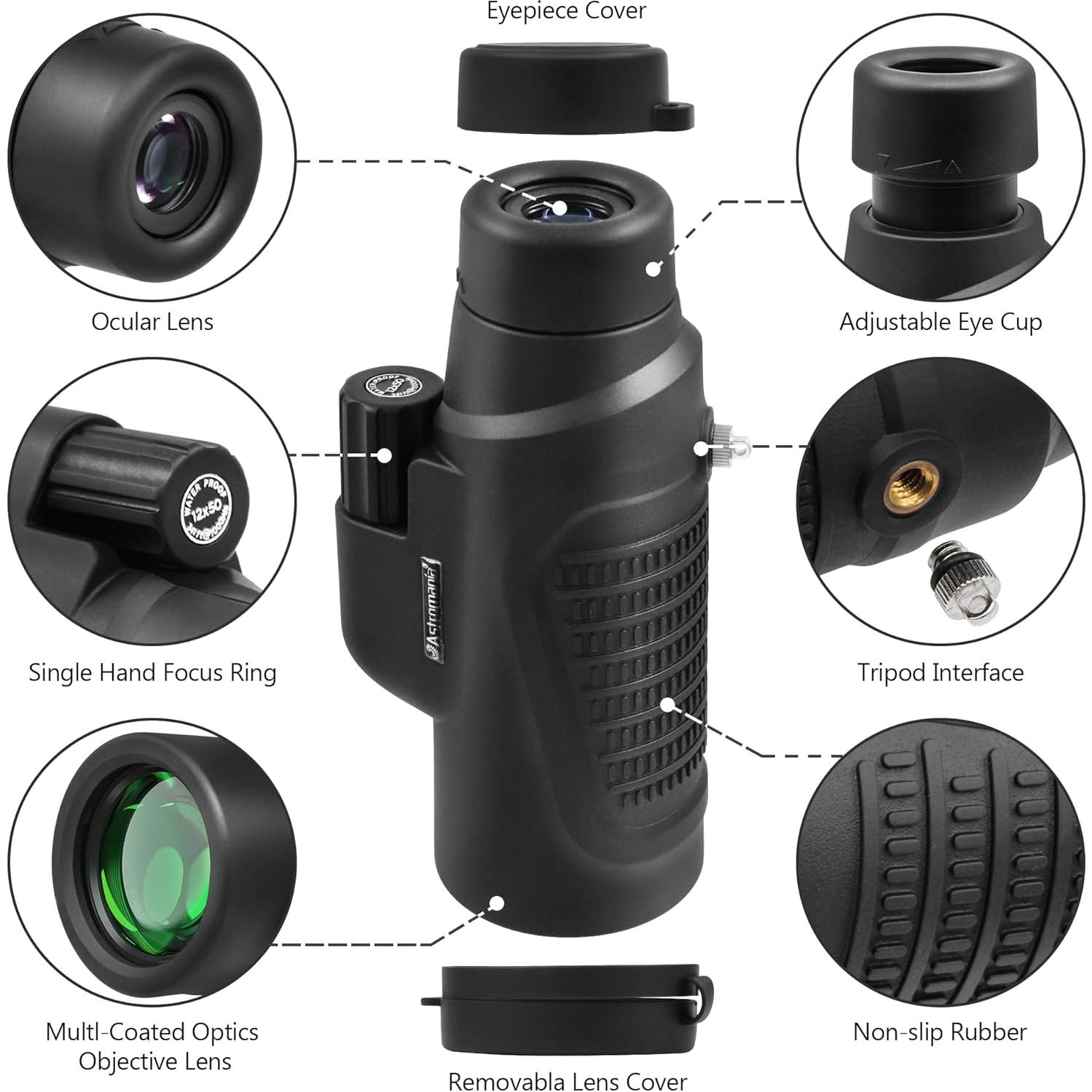 Telescopio Monocular Astromania 12x50 HD Impermeable