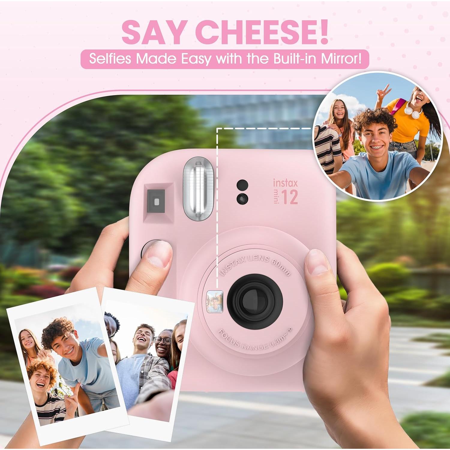 Cámara Instantánea Fujifilm Instax Mini 12 Rosa Flor + 10 Películas + Funda