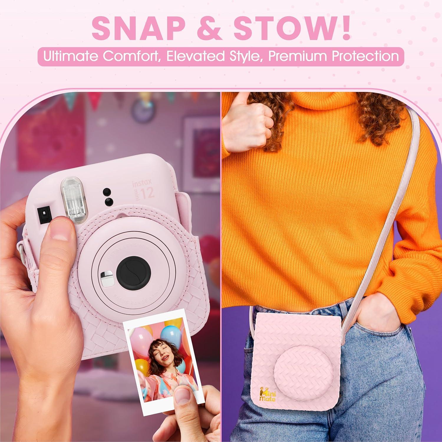 Cámara Instantánea Fujifilm Instax Mini 12 Rosa Flor + 10 Películas + Funda