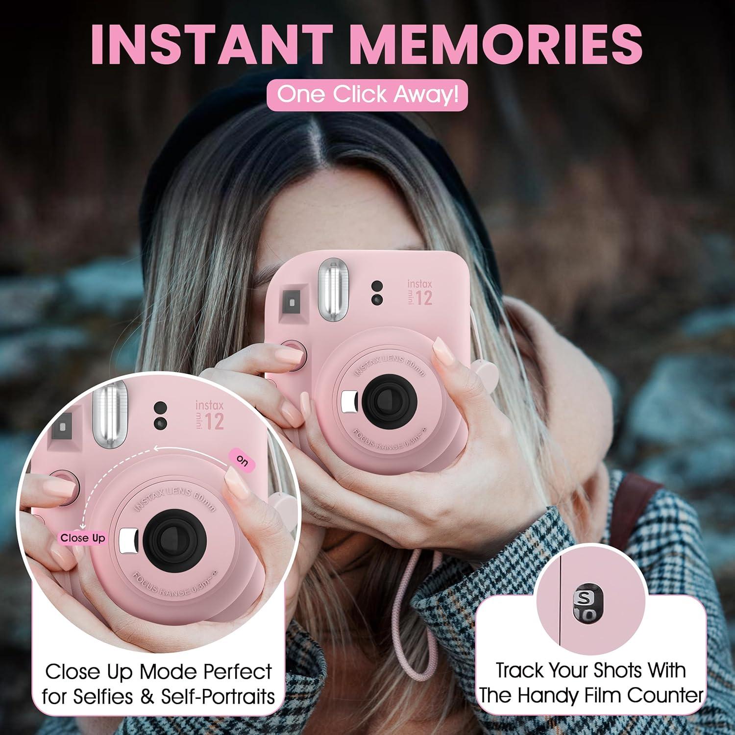 Cámara Instantánea Fujifilm Instax Mini 12 Rosa Flor + 10 Películas + Funda