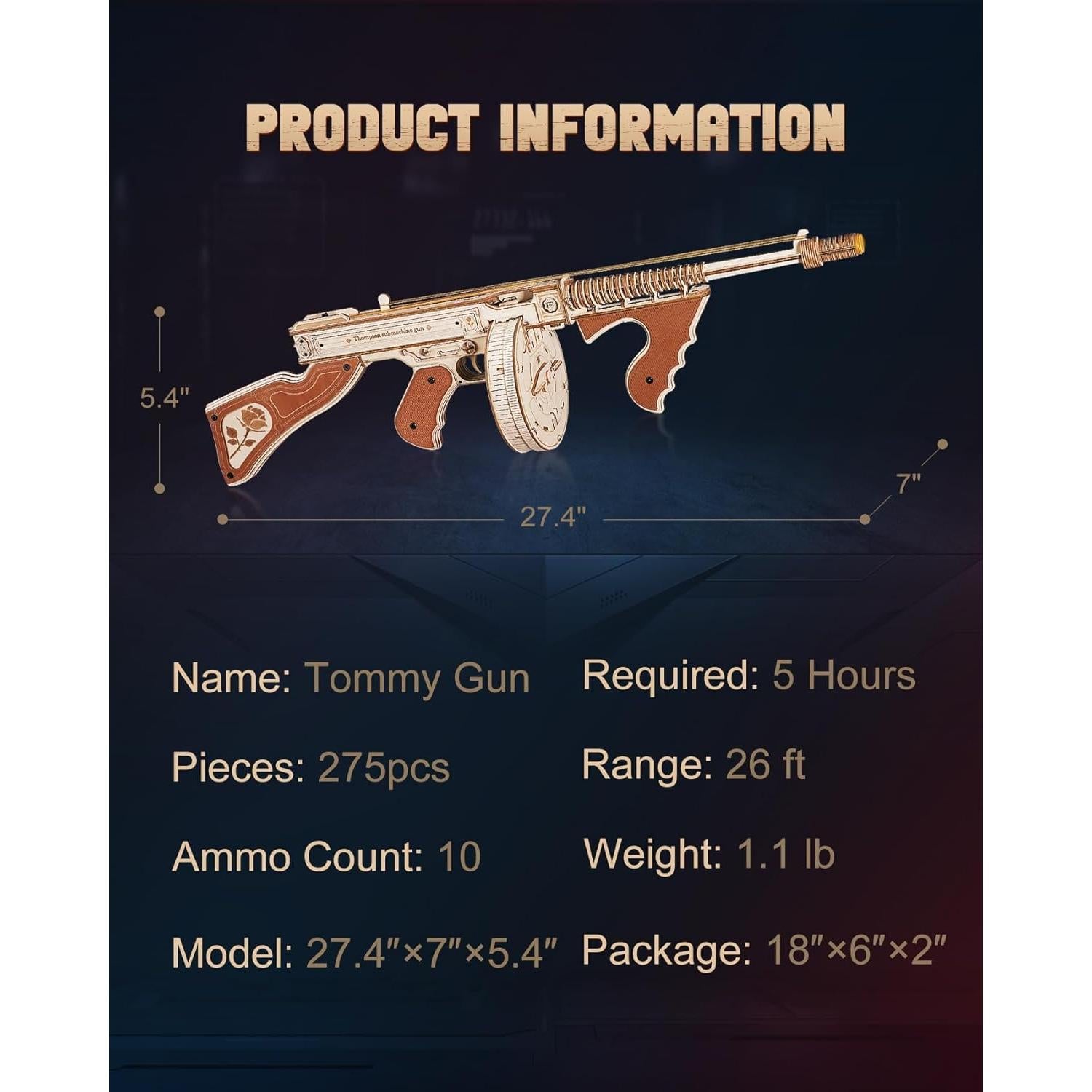 Rompecabezas de Madera 3D ROKR Pistola Tommy 1.04 kg