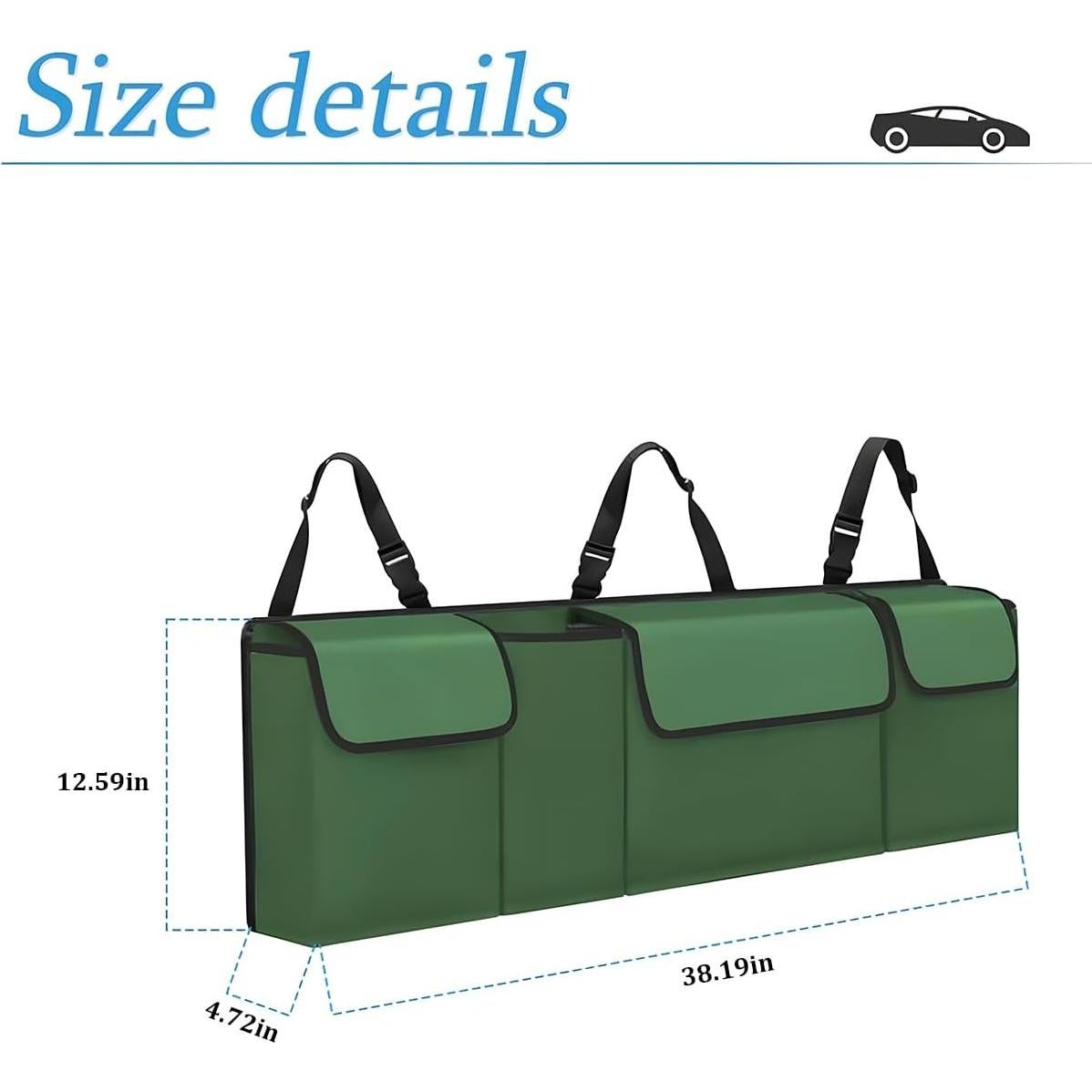 Car Trunk Organizer and Storage, Backseat Hanging Organizer for SUV, Truck, MPV, Waterproof, Collapsible Cargo Storage Bag with 4 Pockets, Car Accessories for Men and Women (Army Green)