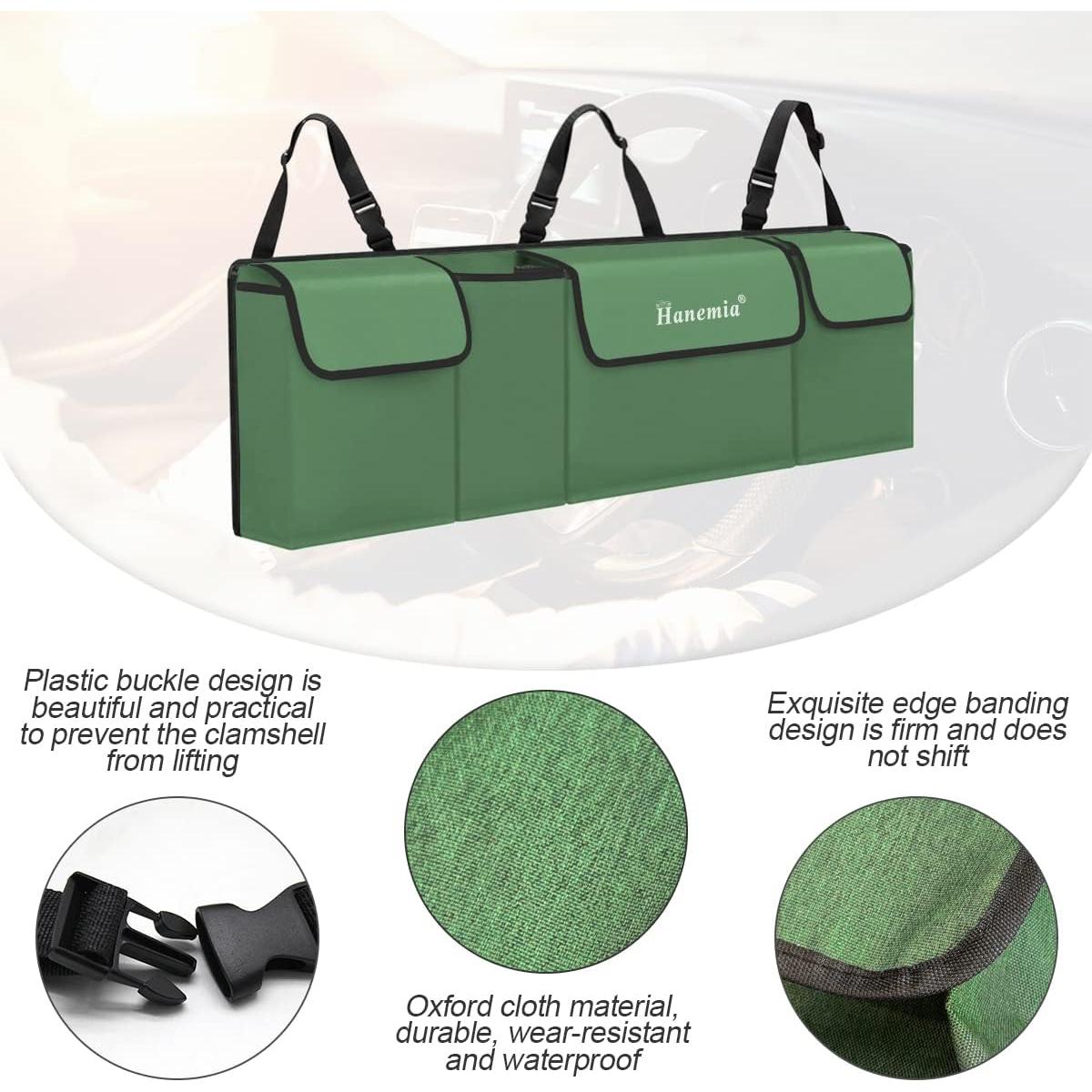 Car Trunk Organizer and Storage, Backseat Hanging Organizer for SUV, Truck, MPV, Waterproof, Collapsible Cargo Storage Bag with 4 Pockets, Car Accessories for Men and Women (Army Green)