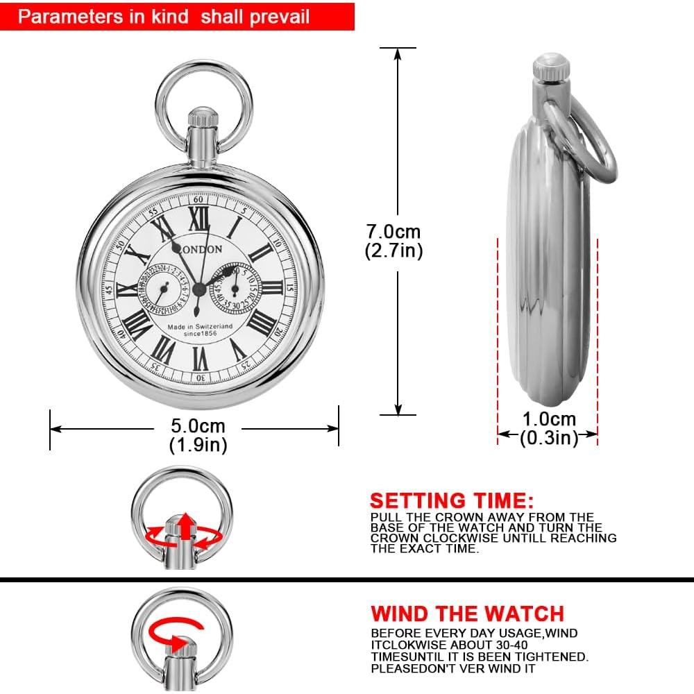 Reloj de bolsillo mecánico Tiong 47mm acero inoxidable vintage