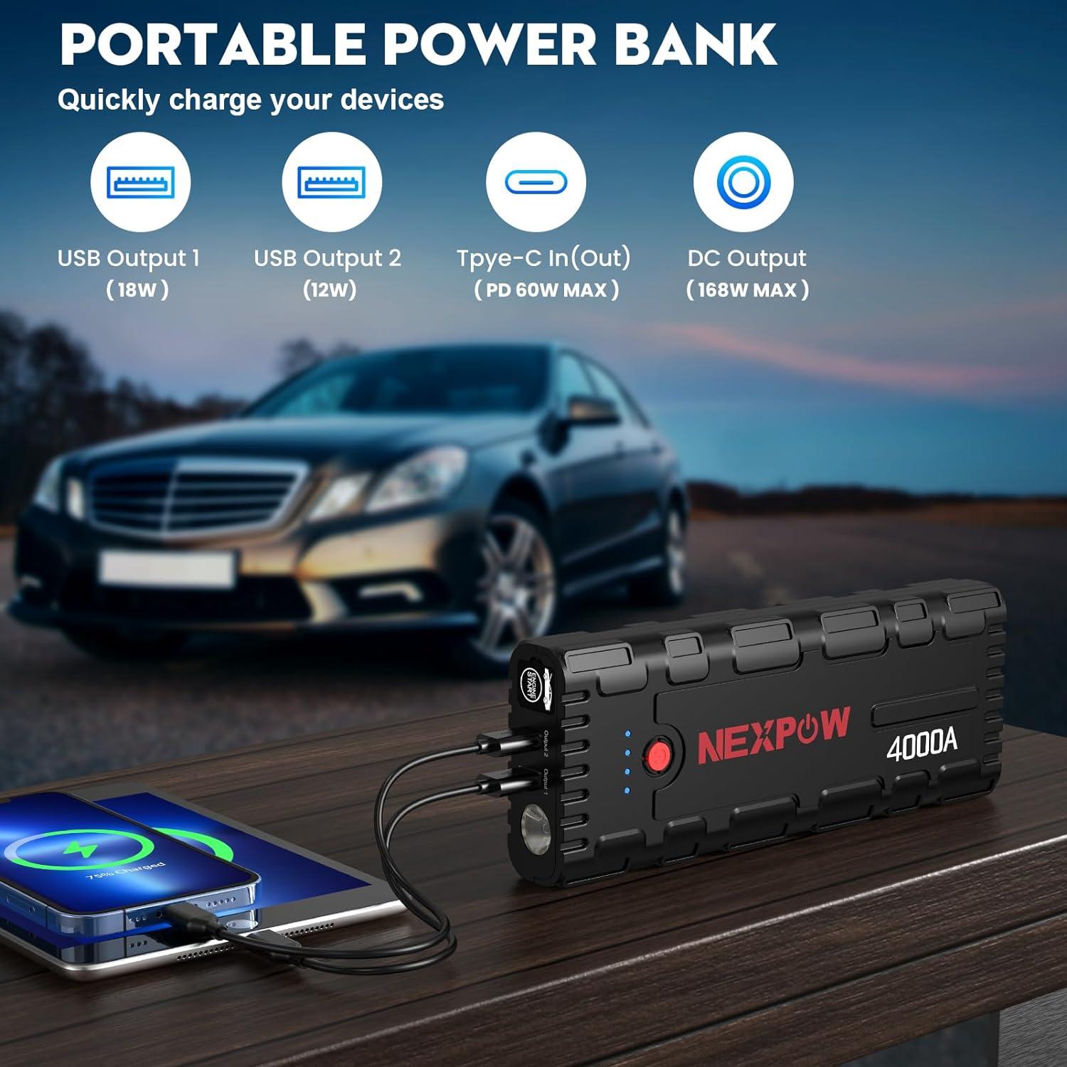 Arrancador de Coche NEXPOW G17 S40 4000A Carga Rápida