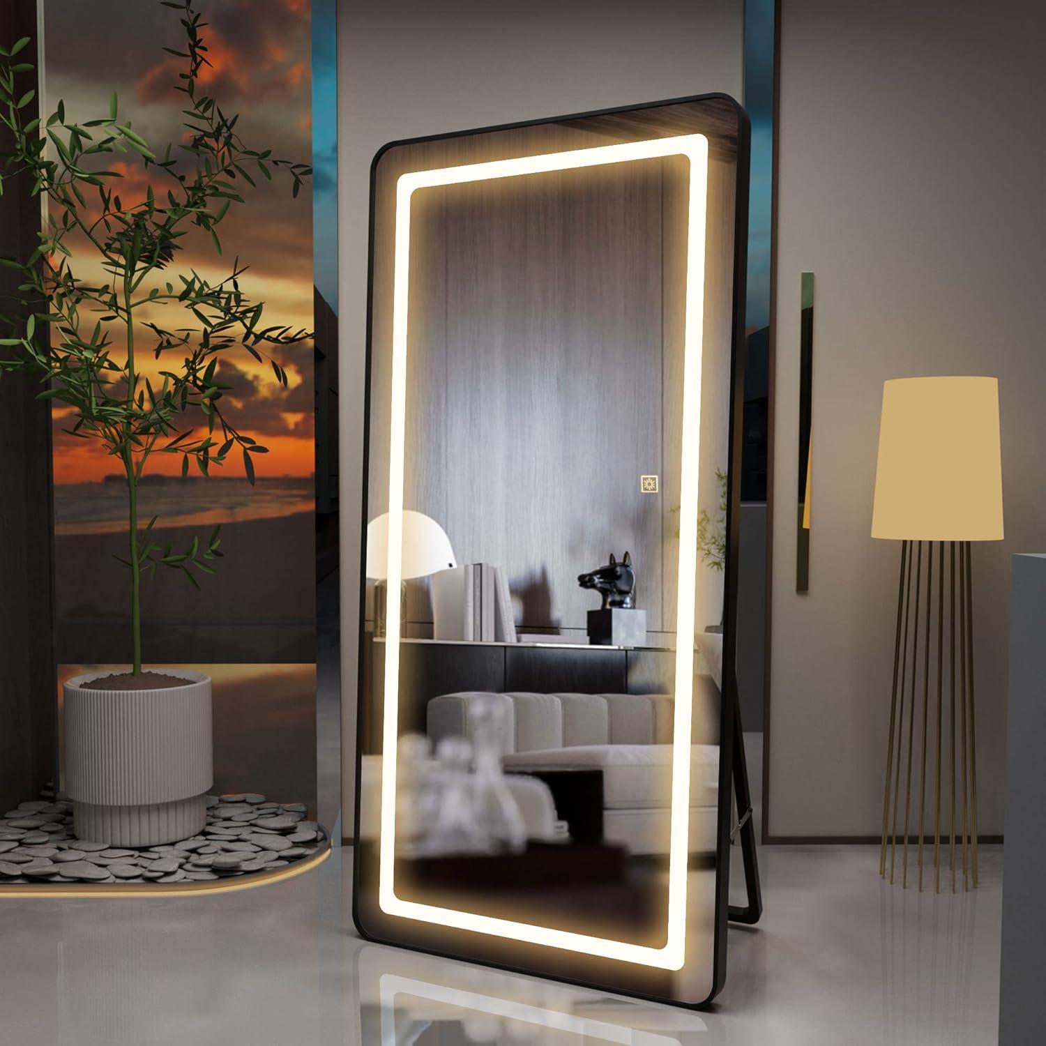 Espejo de Cuerpo Completo FENNIO LED 177.8x81.3cm Negro