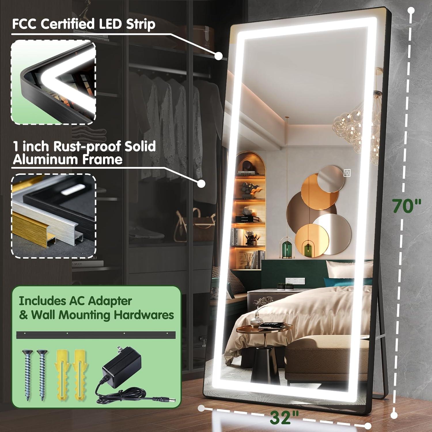 Espejo de Cuerpo Completo FENNIO LED 177.8x81.3cm Negro