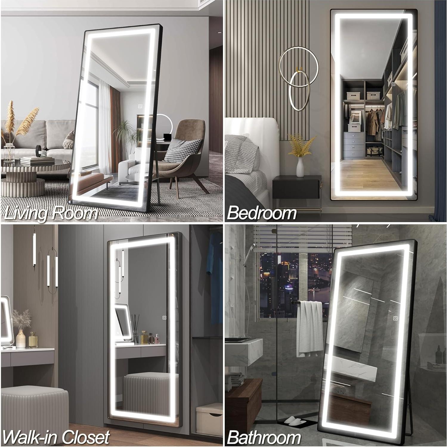 Espejo de Cuerpo Completo FENNIO LED 177.8x81.3cm Negro