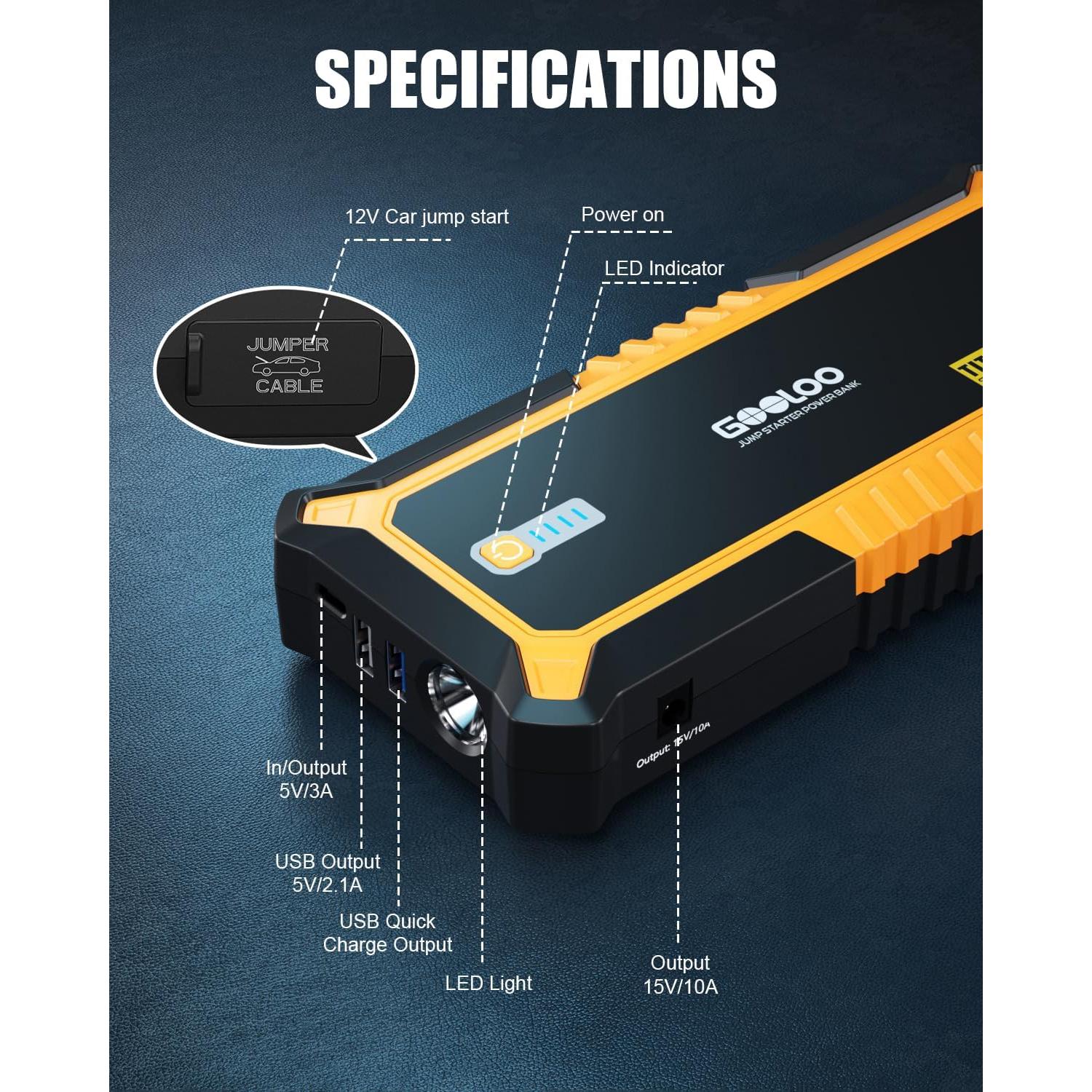 GOOLOO GP3000 Arrancador de Batería 3000A 12V USB