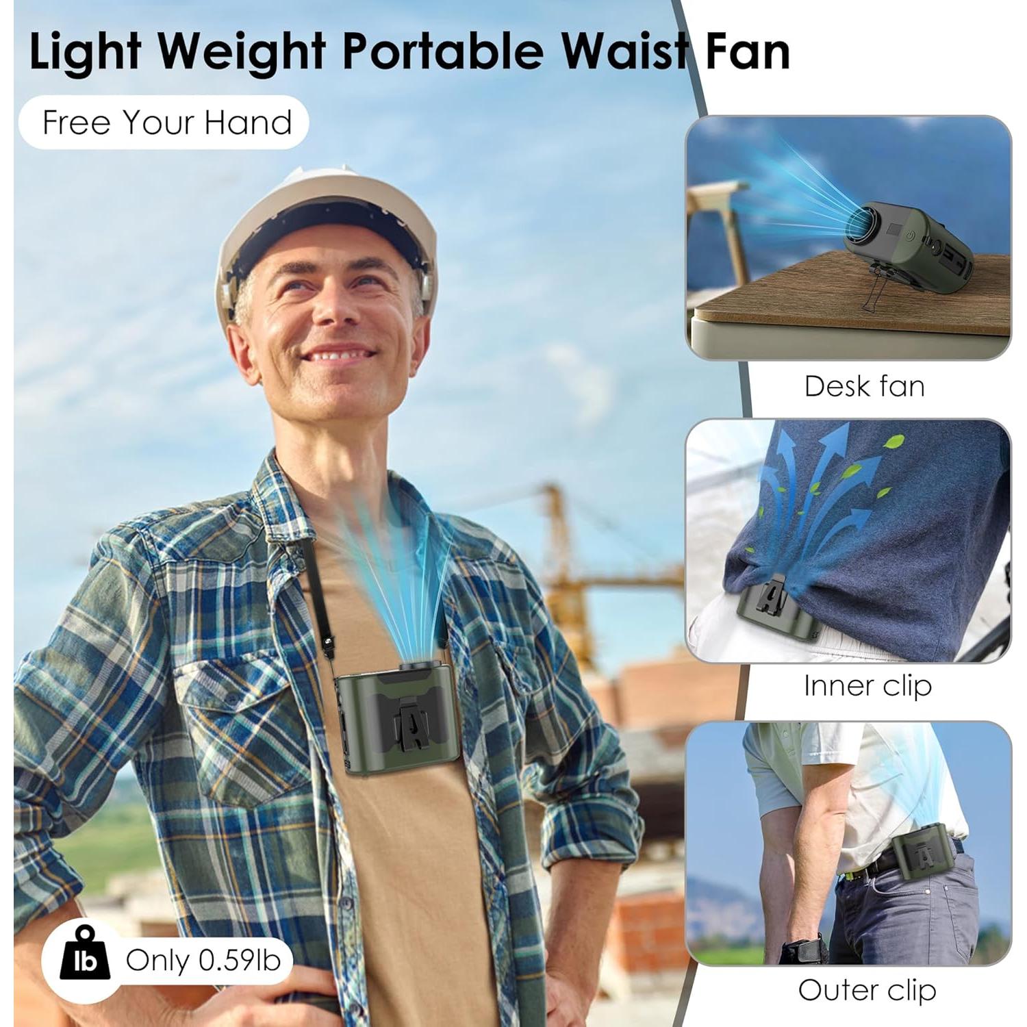 Ventilador de Cintura Portátil FunHack F60 Verde 5 Velocidades