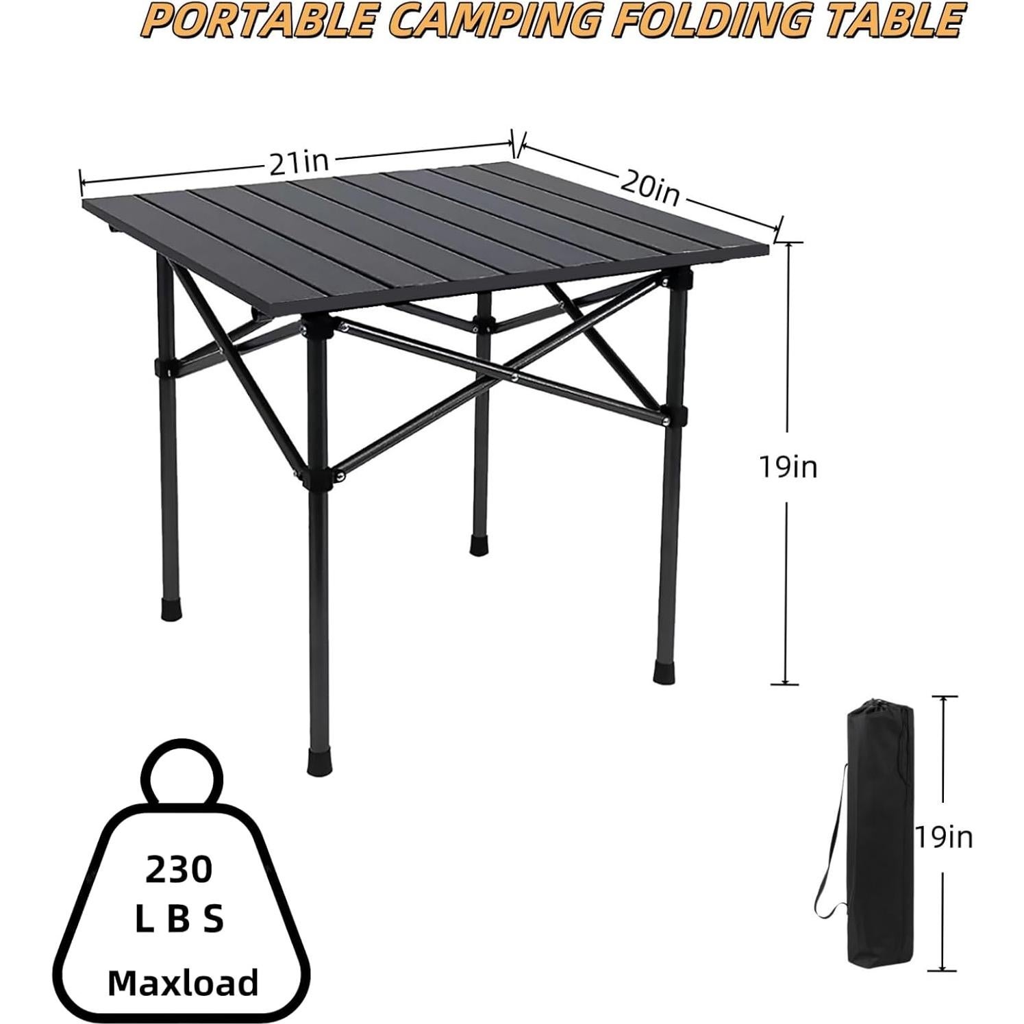 Mesa Plegable de Camping Xajsdlxs Negra 53.34x50.8x48.26 cm