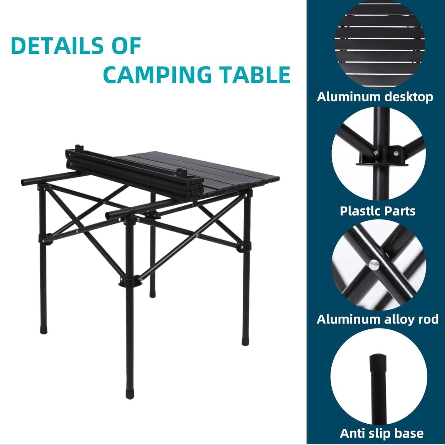 Mesa Plegable de Camping Xajsdlxs Negra 53.34x50.8x48.26 cm