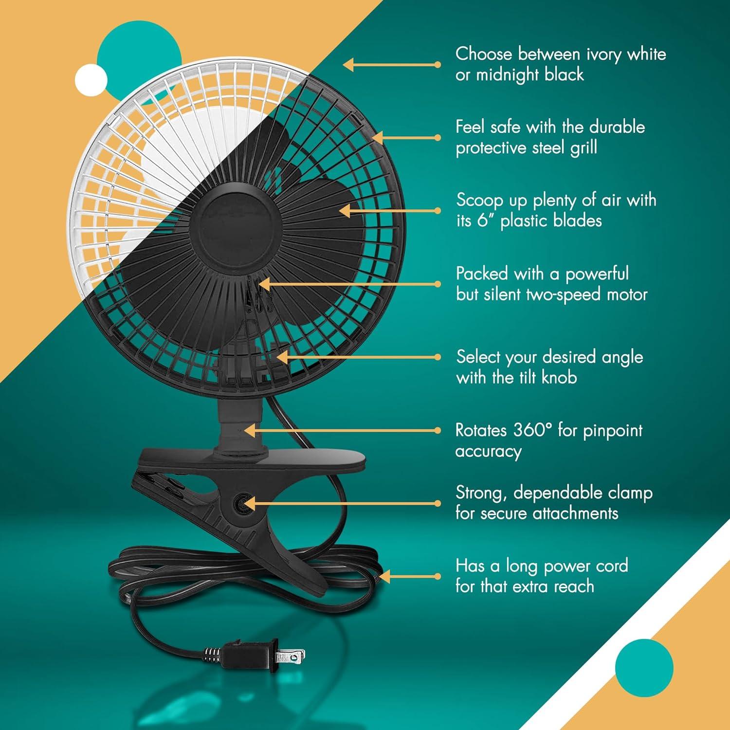 Ventilador Clip-On JOEY'Z 15 cm 2 Velocidades Silencioso Negro