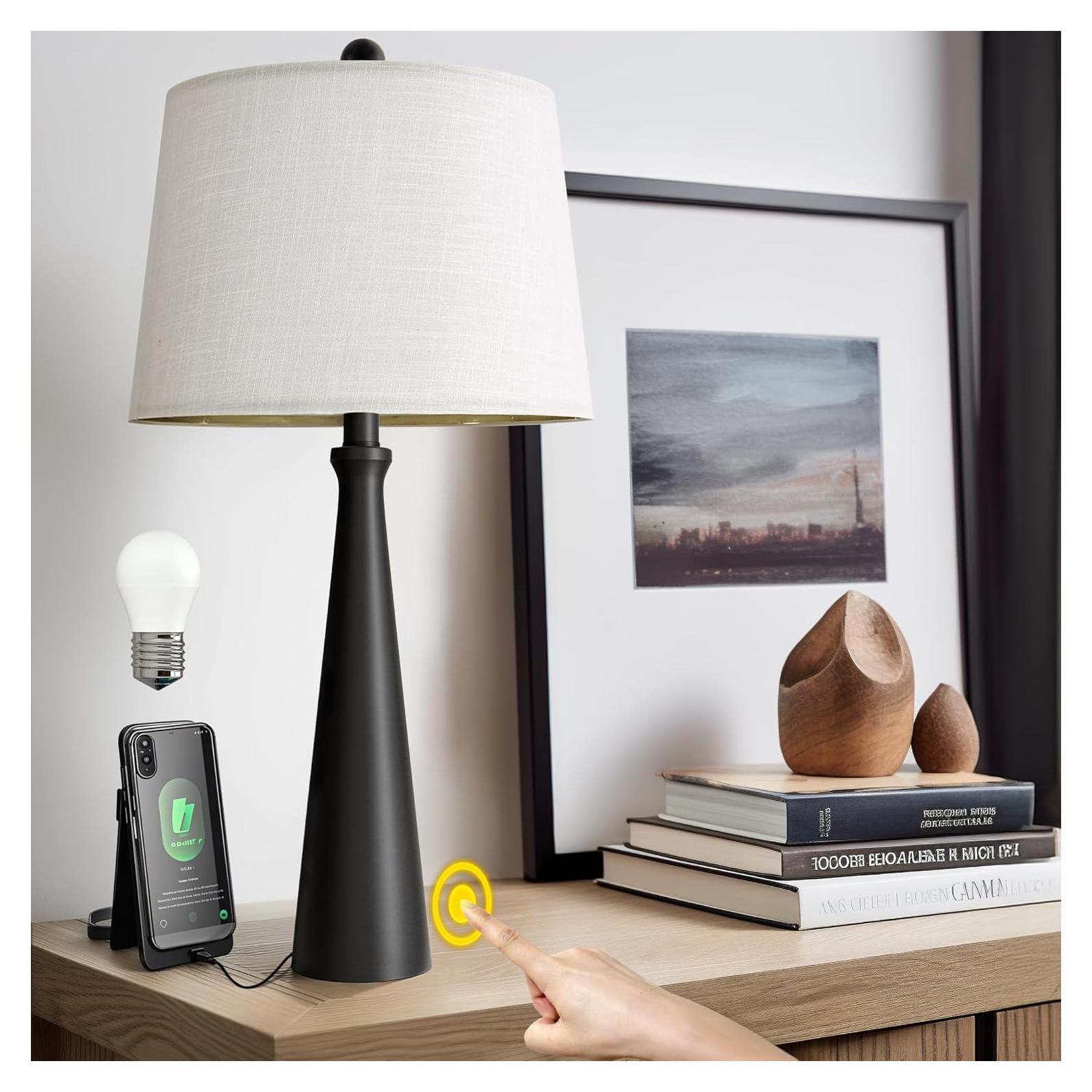 Lámpara de Mesa Oneach 65 cm Negra con Control Táctil Dimmable